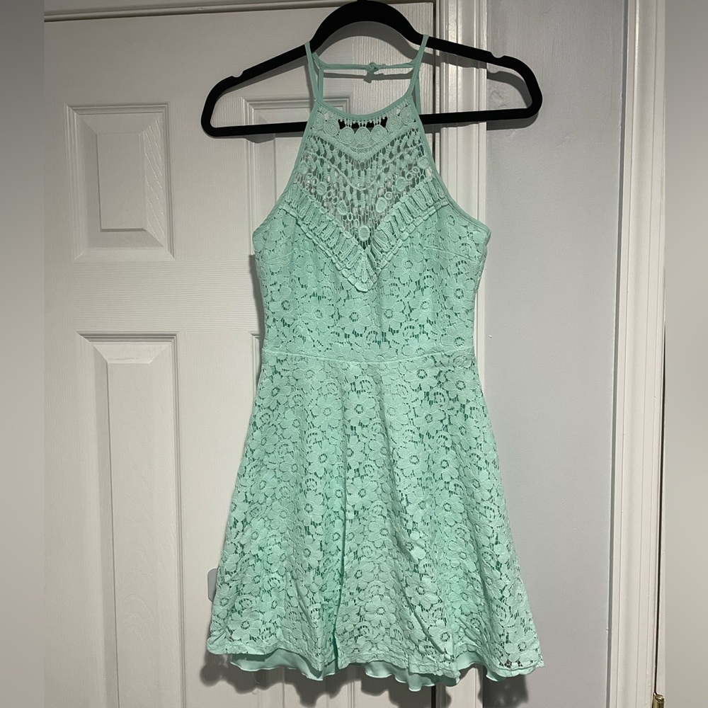 B Darlin Mint Crochet Halter Dress